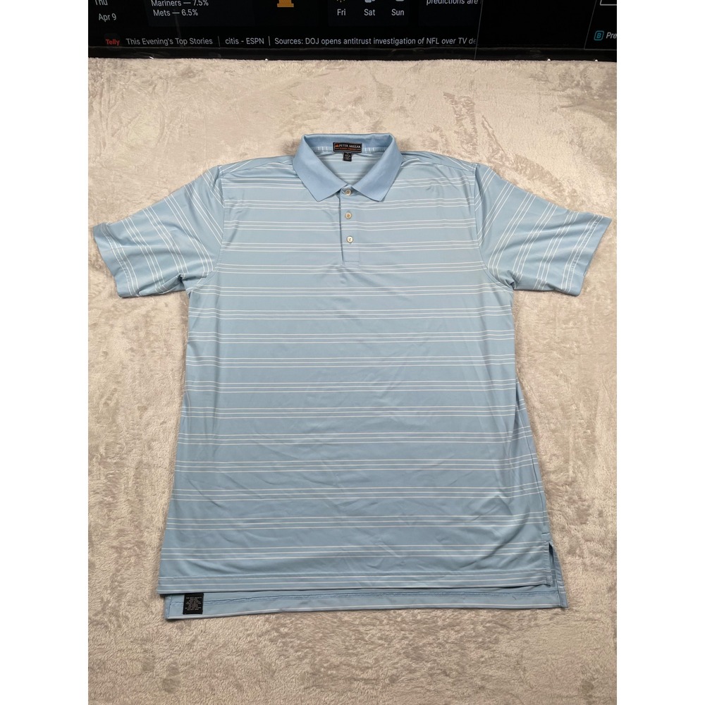 Peter Millar Summer Comfort Polo Shirt Mens XL Blue White Striped MS12K67 Golf